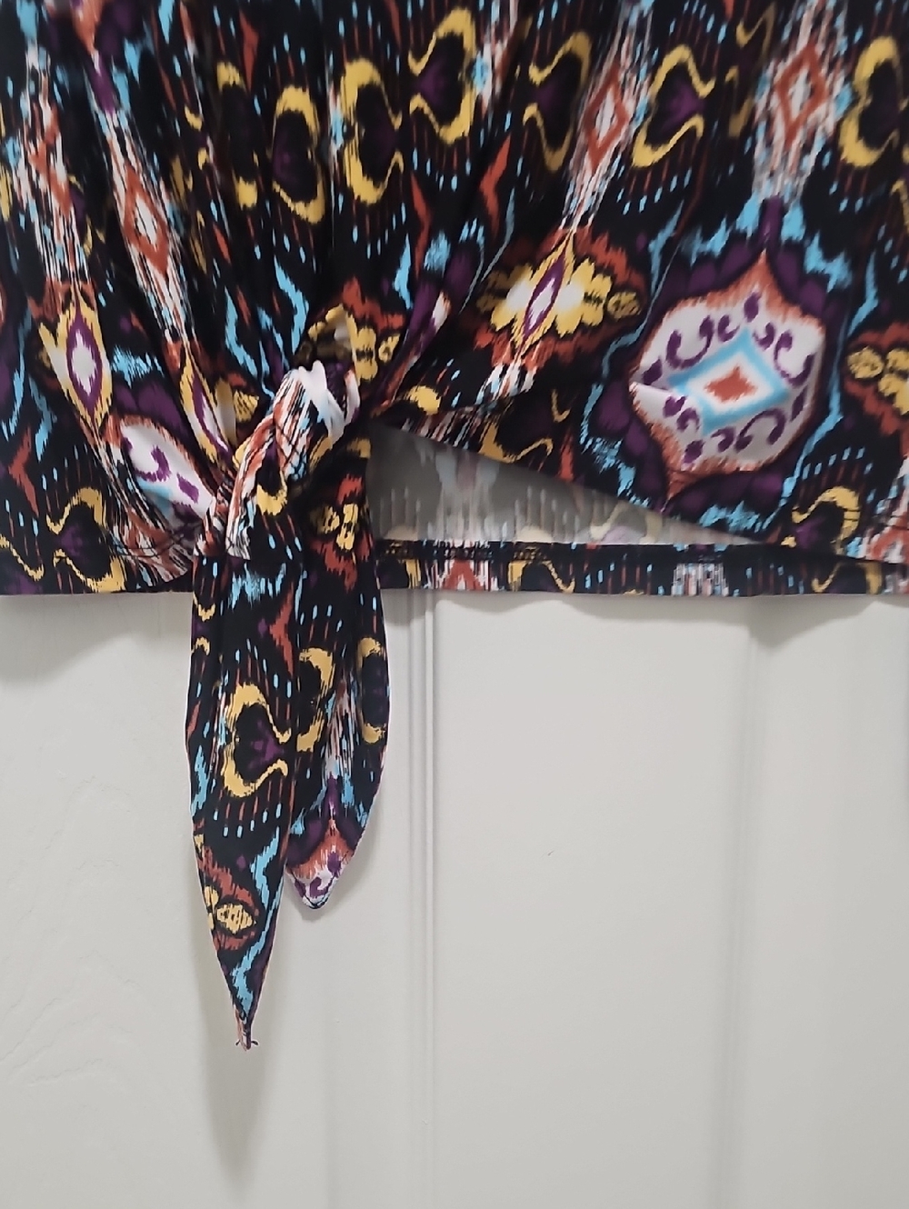 INC International Concepts Black Multi Ikat Tie-Front Tank - Picture 3 of 4